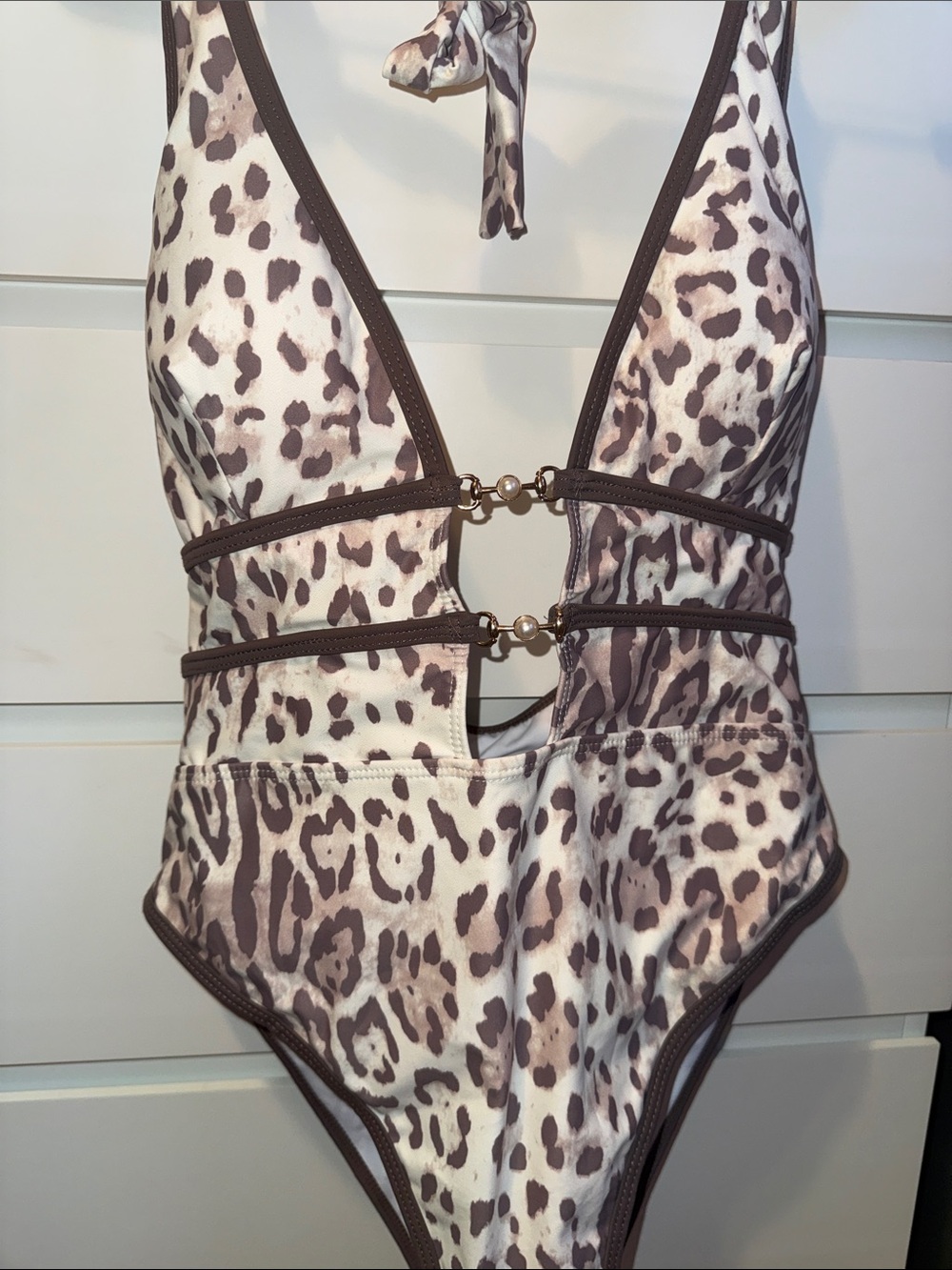 Hollister Brown and Cream Leopard Print One-Piece Swimsuit